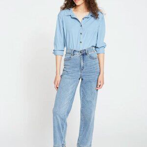 Universal Standard Elastic Waist Weekend Jeans Distressed Washed Indigo Size 14